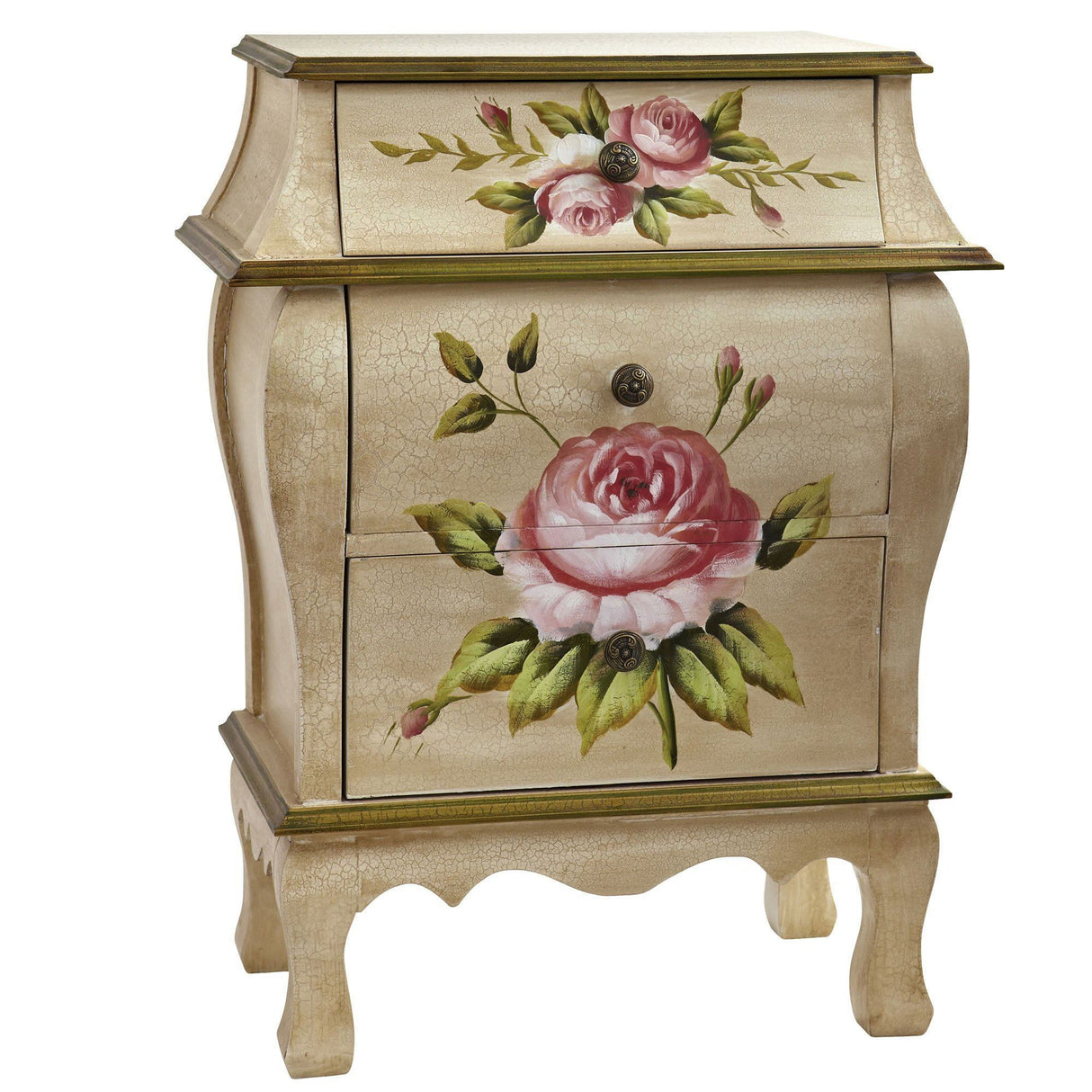 Antique Night Stand w/Floral Art-Parc Decor