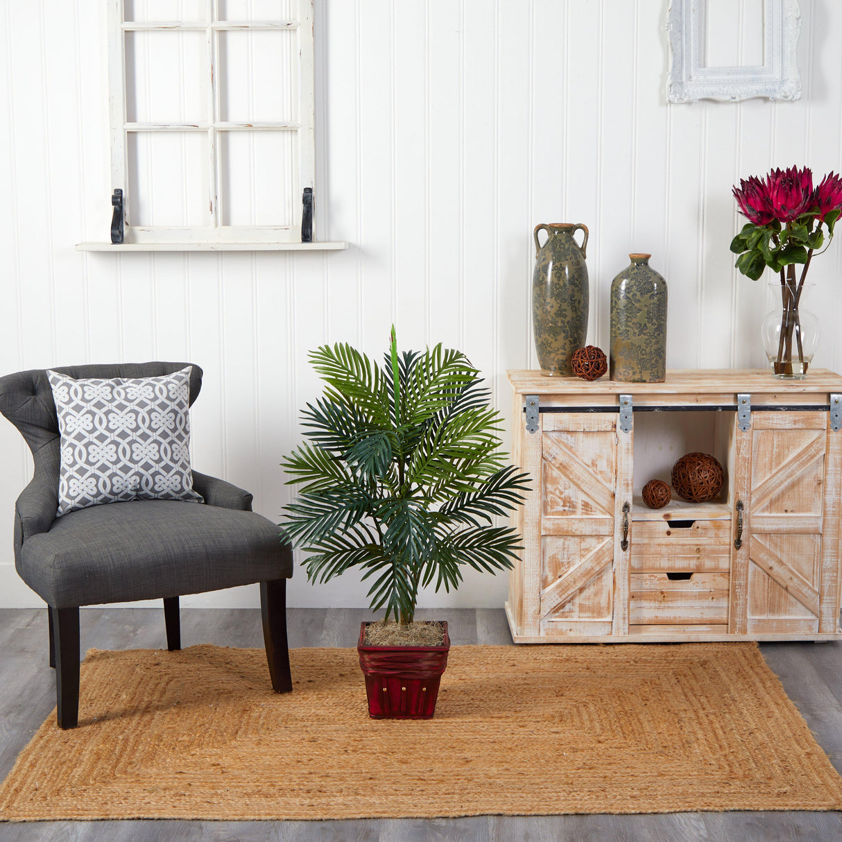 Areca Palm w/Wicker Basket Silk Plant-Parc Decor