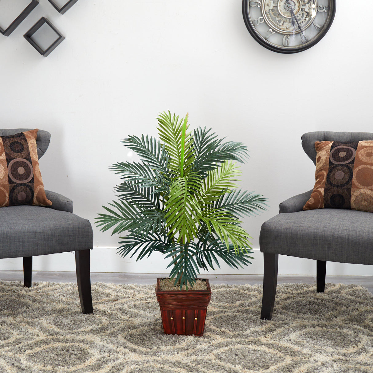 Areca Palm w/Wicker Basket Silk Plant-Parc Decor