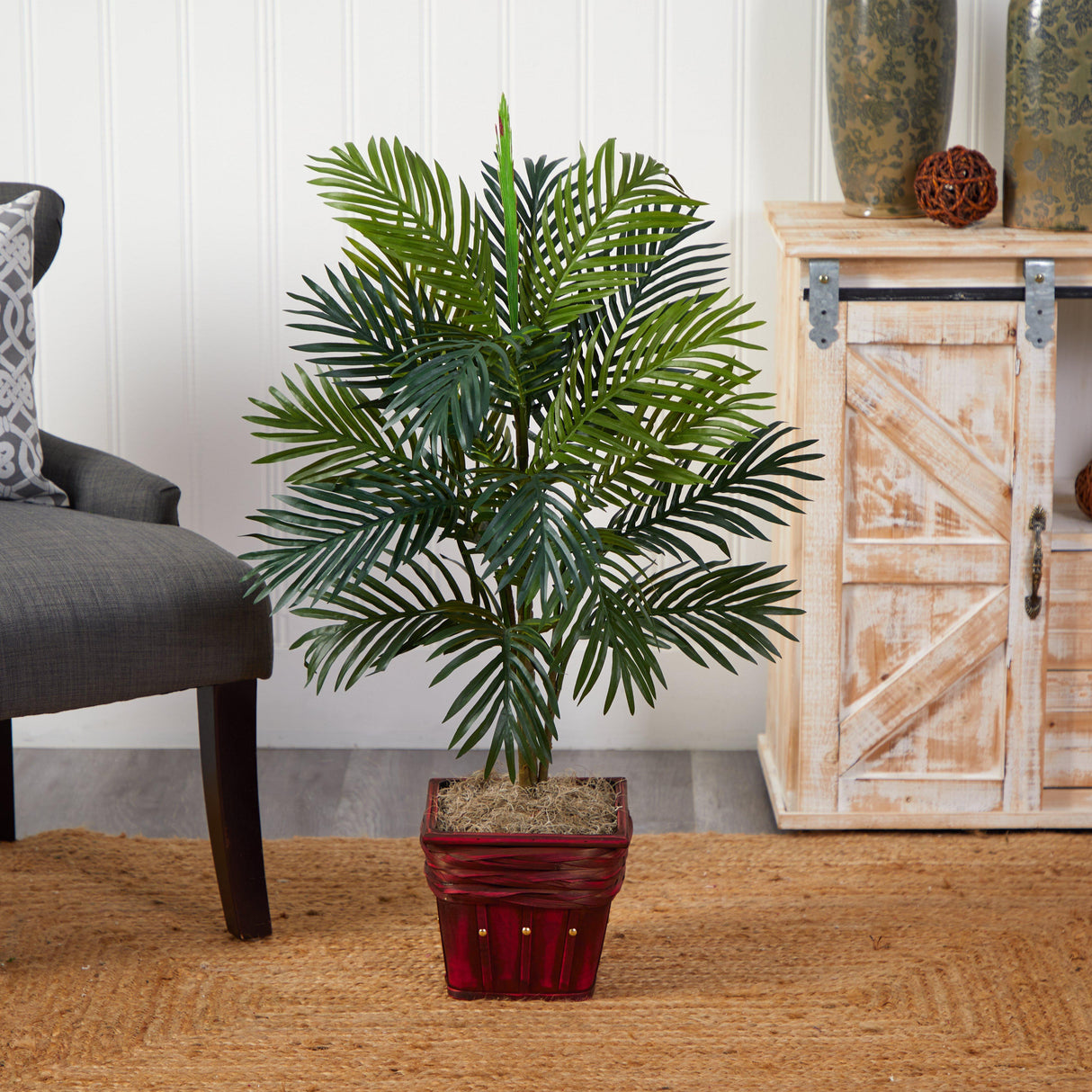 Areca Palm w/Wicker Basket Silk Plant-Parc Decor