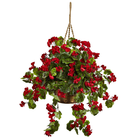 Artificial Geranium Hanging Basket UV Resistant (Indoor/Outdoor)-Parc Decor