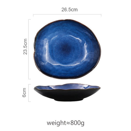 X-Large Atlas Dinner Plate, deep blue ceramic with irregular edge, 26.5cm diameter, 6cm height.