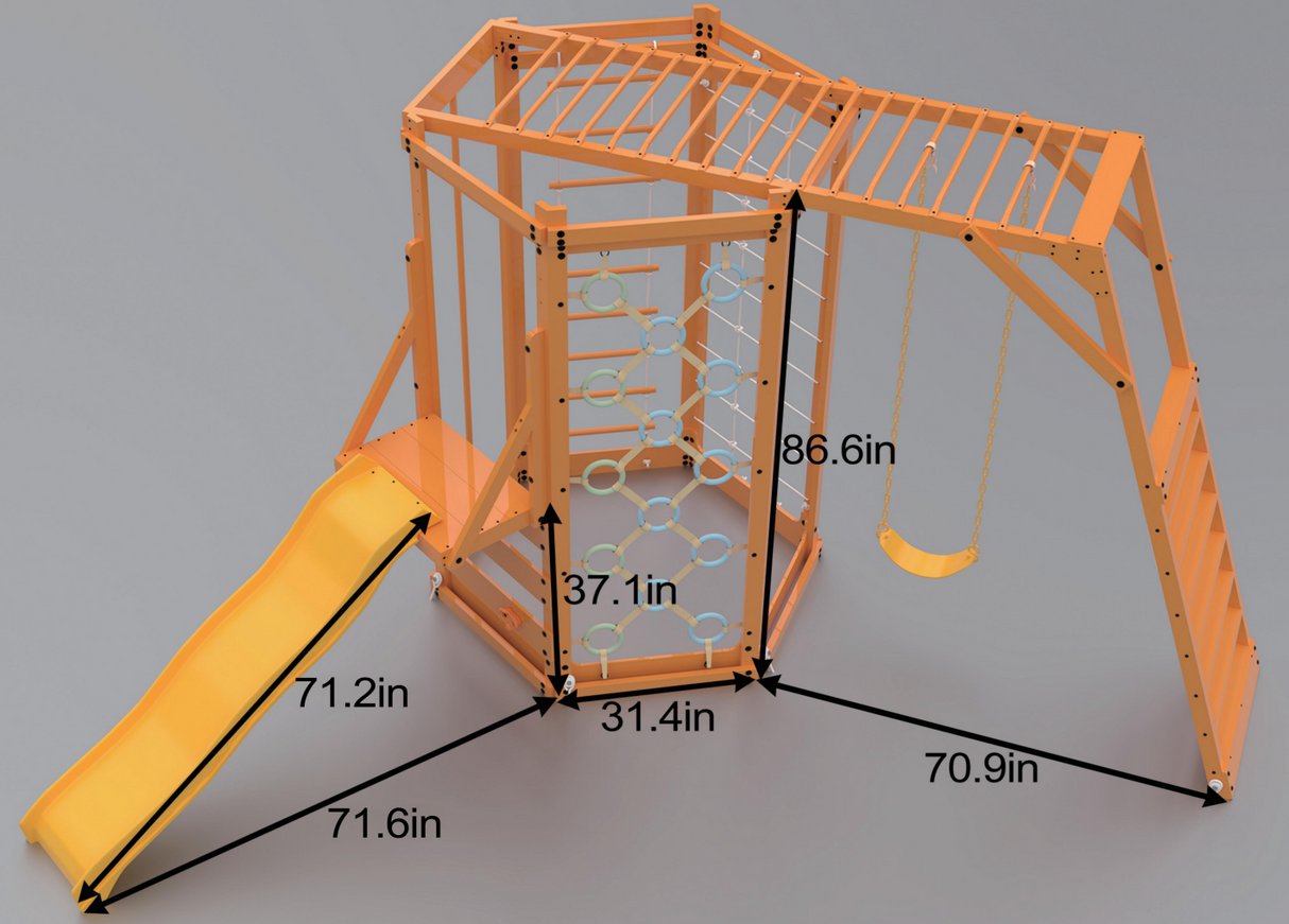 Avenlur Hawthorn XL Wooden Outdoor Playset – Slide, Swing, Climbing Wall & Monkey Bars | Backyard Playground Set for Kids-Parc Decor