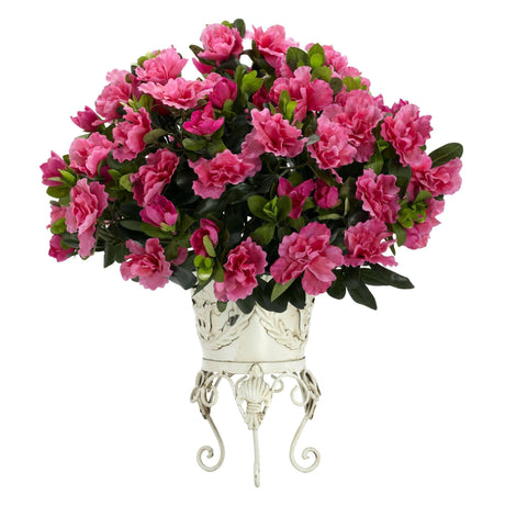 Azalea w/Metal Planter Silk Plant-Parc Decor