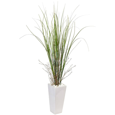 Bamboo Grass in White Tower Ceramic-Parc Decor