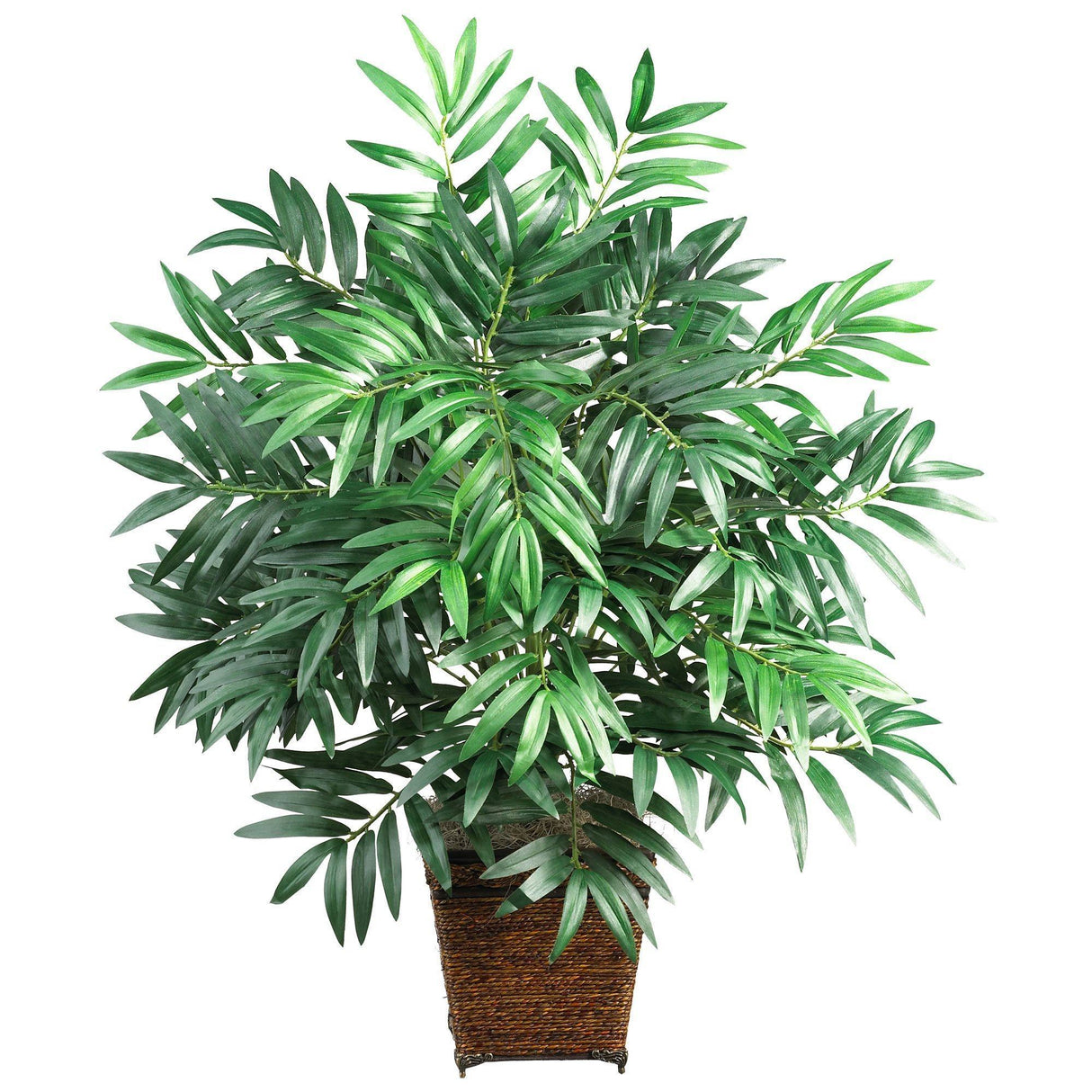 Bamboo Palm w/Wood Wicker Basket Silk Plant-Parc Decor