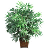 Bamboo Palm w/Wood Wicker Basket Silk Plant-Parc Decor