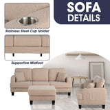 Beige 3-Piece Sofa Set with Storage Ottoman & USB Charging-Parc Decor