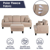 Beige 3-Piece Sofa Set with Storage Ottoman & USB Charging-Parc Decor