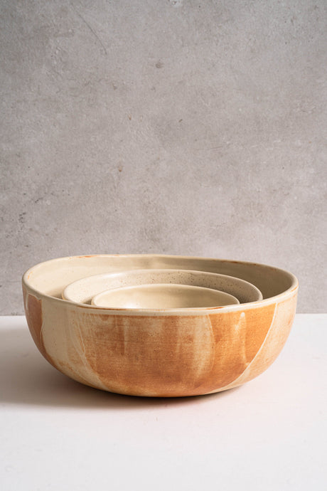 Beige Matte Stoneware Salad Serving Bowl-Parc Decor