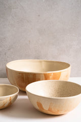 Beige Matte Stoneware Salad Serving Bowl-Parc Decor