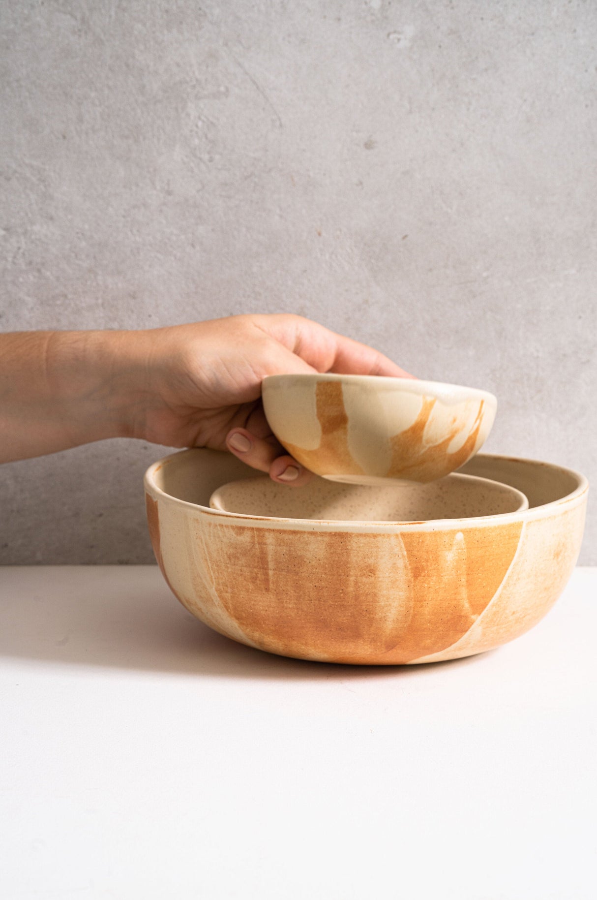 Beige Matte Stoneware Salad Serving Bowl-Parc Decor