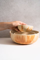 Beige Matte Stoneware Salad Serving Bowl-Parc Decor