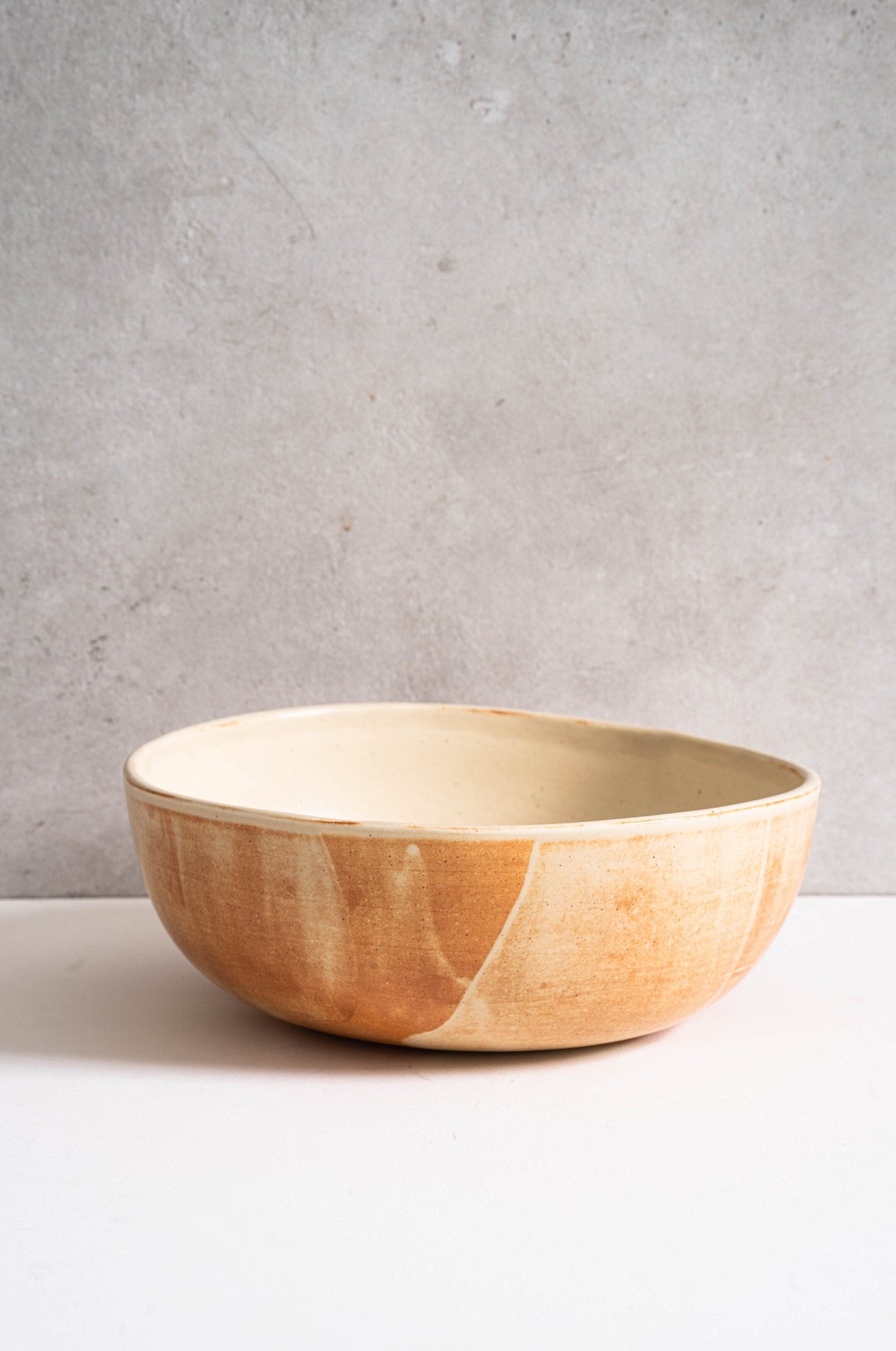 Beige Matte Stoneware Salad Serving Bowl-Parc Decor
