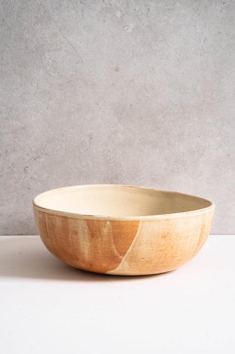 Beige Matte Stoneware Salad Serving Bowl-Parc Decor