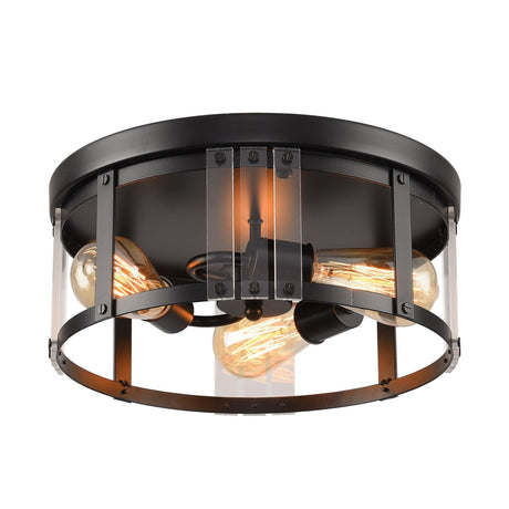 Black 3-Light Farmhouse Flush Mount Ceiling Light-Parc Decor