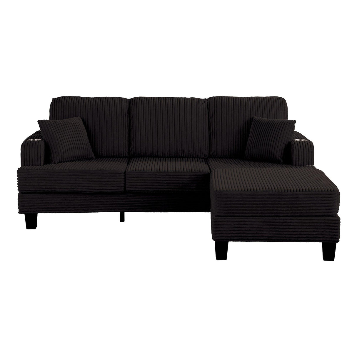Black 3 Piece Set Comfy Sofa Couch 3-Seater & Loveseat Sofa with Storage Ottoman for Living Room with USB, Side Pockets, Pillows included-Parc Decor