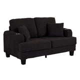 Black 3 Piece Set Comfy Sofa Couch 3-Seater & Loveseat Sofa with Storage Ottoman for Living Room with USB, Side Pockets, Pillows included-Parc Decor