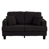 Black 3 Piece Set Comfy Sofa Couch 3-Seater & Loveseat Sofa with Storage Ottoman for Living Room with USB, Side Pockets, Pillows included-Parc Decor