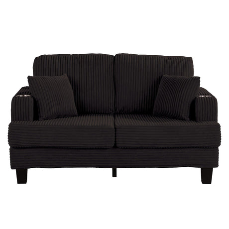 Black 3 Piece Set Comfy Sofa Couch 3-Seater & Loveseat Sofa with Storage Ottoman for Living Room with USB, Side Pockets, Pillows included-Parc Decor