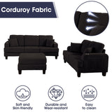 Black 3 Piece Set Comfy Sofa Couch 3-Seater & Loveseat Sofa with Storage Ottoman for Living Room with USB, Side Pockets, Pillows included-Parc Decor