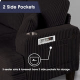 Black 3 Piece Set Comfy Sofa Couch 3-Seater & Loveseat Sofa with Storage Ottoman for Living Room with USB, Side Pockets, Pillows included-Parc Decor