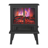 Black Electric Heater Free Standing Stove, 3D Flame Overheat Protection Adjustable Thermostat, 1500W-Parc Decor