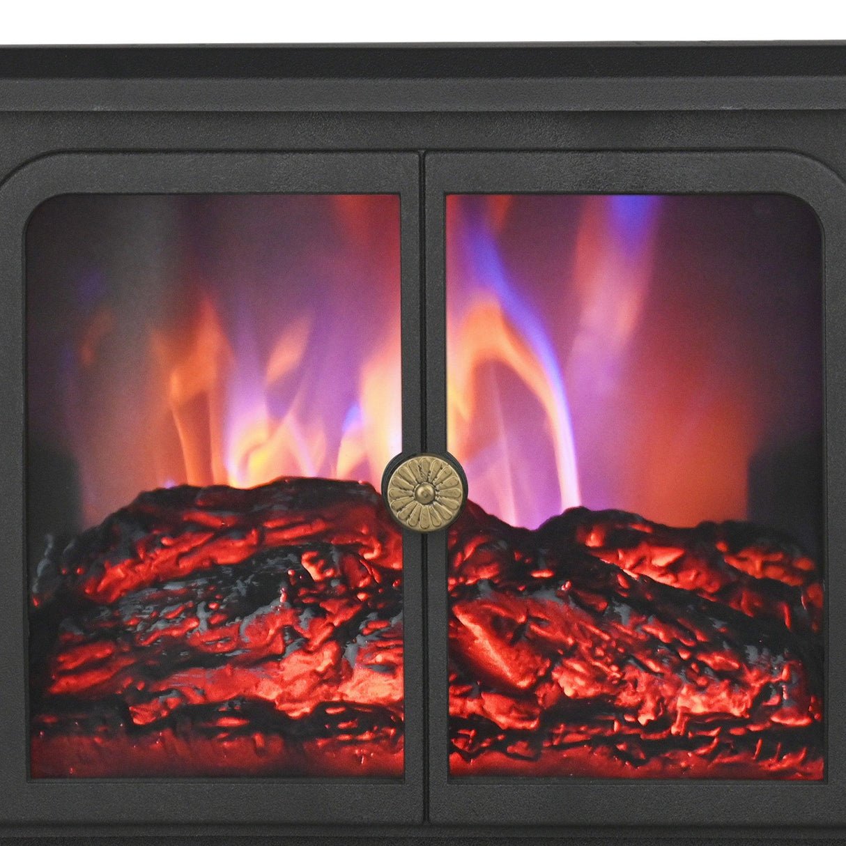 Black Electric Heater Free Standing Stove, 3D Flame Overheat Protection Adjustable Thermostat, 1500W-Parc Decor
