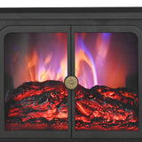Black Electric Heater Free Standing Stove, 3D Flame Overheat Protection Adjustable Thermostat, 1500W-Parc Decor