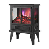 Black Electric Heater Free Standing Stove, 3D Flame Overheat Protection Adjustable Thermostat, 1500W-Parc Decor