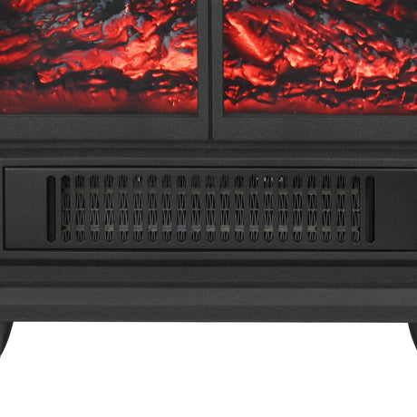 Black Electric Heater Free Standing Stove, 3D Flame Overheat Protection Adjustable Thermostat, 1500W-Parc Decor