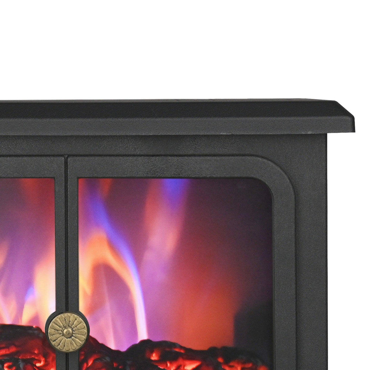 Black Electric Heater Free Standing Stove, 3D Flame Overheat Protection Adjustable Thermostat, 1500W-Parc Decor