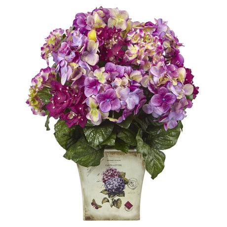 Blue, Purple, White Hydrangea w/Floral Planter-Parc Decor