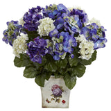 Blue, Purple, White Hydrangea w/Floral Planter-Parc Decor