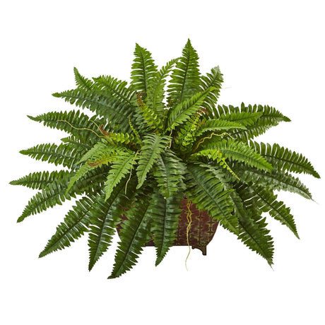 Boston Fern in Metallic Planter-Parc Decor