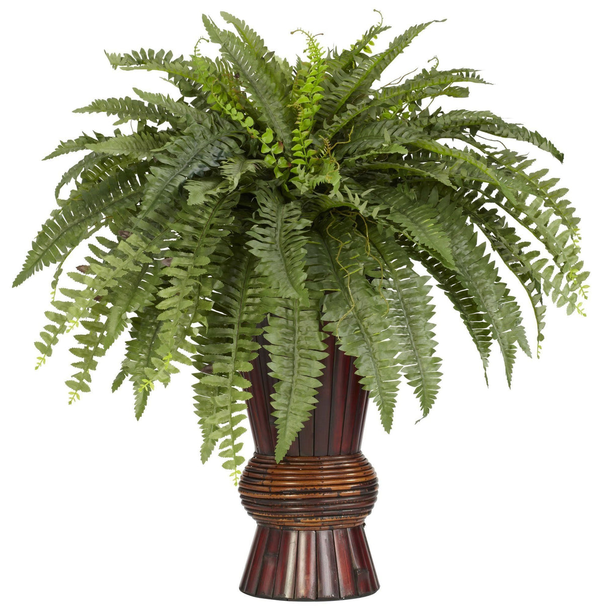 Boston Fern w/Bamboo Vase Silk Plant-Parc Decor