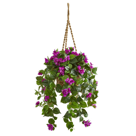 Bougainvillea Artificial Plant in Hanging Basket-Parc Decor