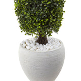 Boxwood Topiary with White Planter UV Resistant (Indoor/Outdoor)-Parc Decor