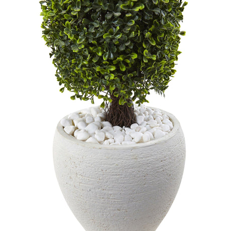Boxwood Topiary with White Planter UV Resistant (Indoor/Outdoor)-Parc Decor