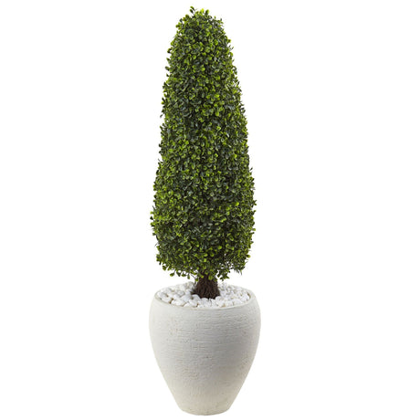 Boxwood Topiary with White Planter UV Resistant (Indoor/Outdoor)-Parc Decor