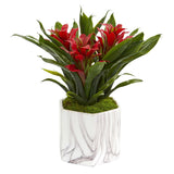 Bromeliad Artificial Plant in Marble Finished Vase-Parc Decor