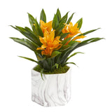 Bromeliad Artificial Plant in Marble Finished Vase-Parc Decor