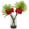 Calla Lily and Fan Palm Artificial Arrangement in Cylinder Glass-Parc Decor