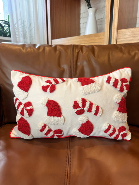 Candy Cane & Santa Hat Lumbar Pillow Cover-Parc Decor