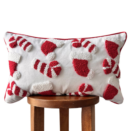 Candy Cane & Santa Hat Lumbar Pillow Cover-Parc Decor