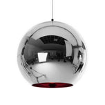 Chroma Pendant Light, 15cm silver mirrored globe with red interior.