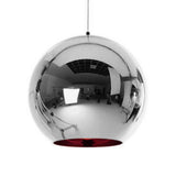 Chroma Pendant Light, 15cm silver mirrored globe with red interior.