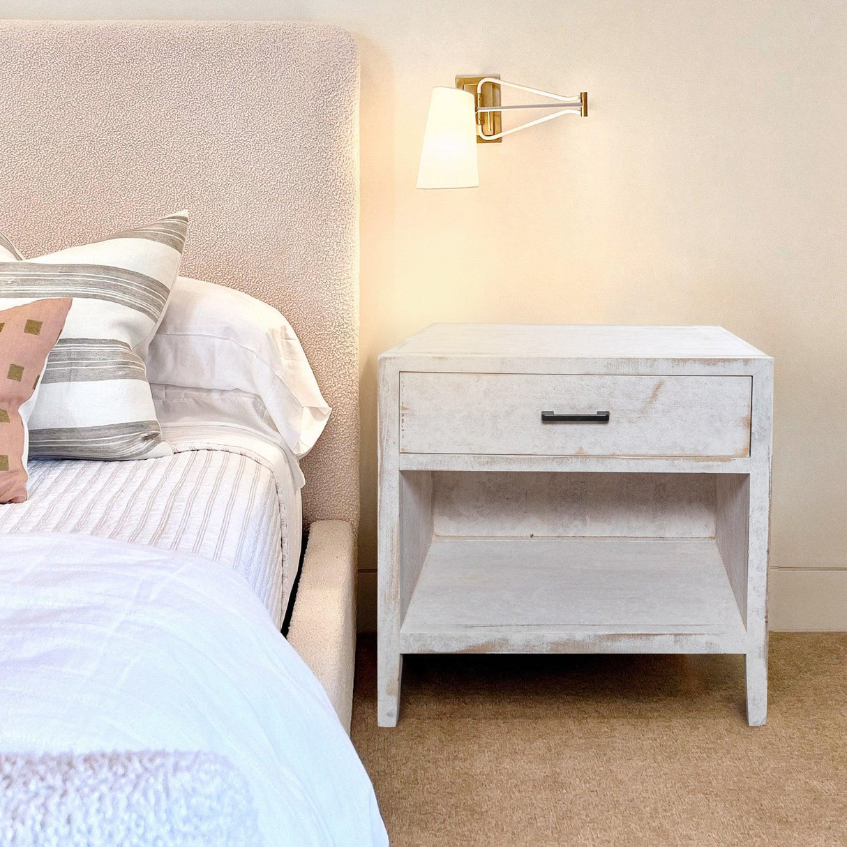 Classic Modern 1-Drawer Solid Wood White Nightstand Side Table-Parc Decor