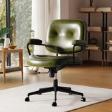 Cresco office chair in green faux leather with black frame, armrests, and five-wheel base.