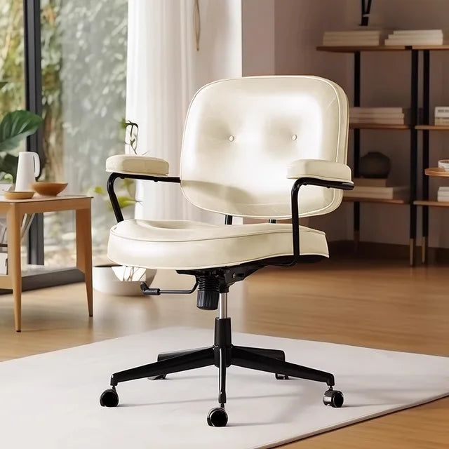 Cresco office chair in white faux leather with black frame, arms, and rolling base.